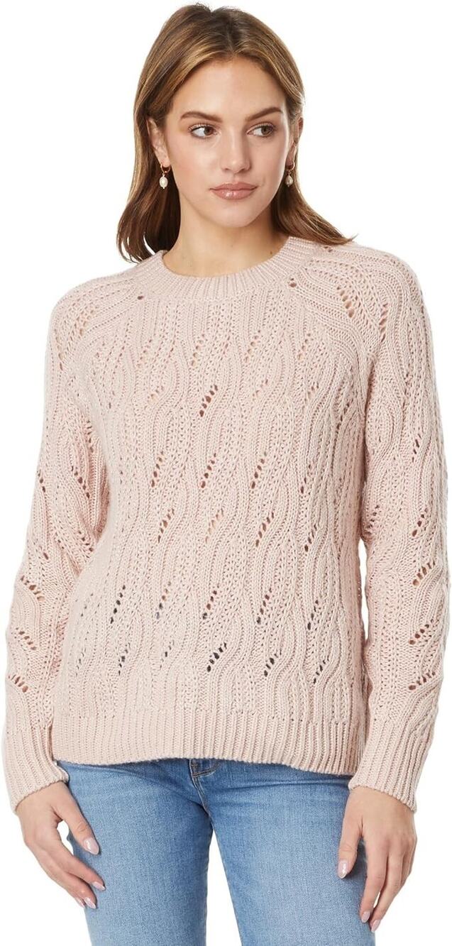 Lucky Brand Sweater Womens Small Pink Sepia Cable Knit Stitch Shine Pointelle